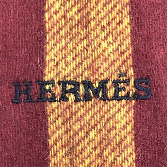HERMES Alternate Stripe Muffler with Fringe Cashmere Unisex Multicolor/Navy - Picture 5 of 8